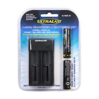 Ultralast LIR 18650 Lithium Ion Battery/Charger Combo 3.7V 2600mAh (2 pcs)